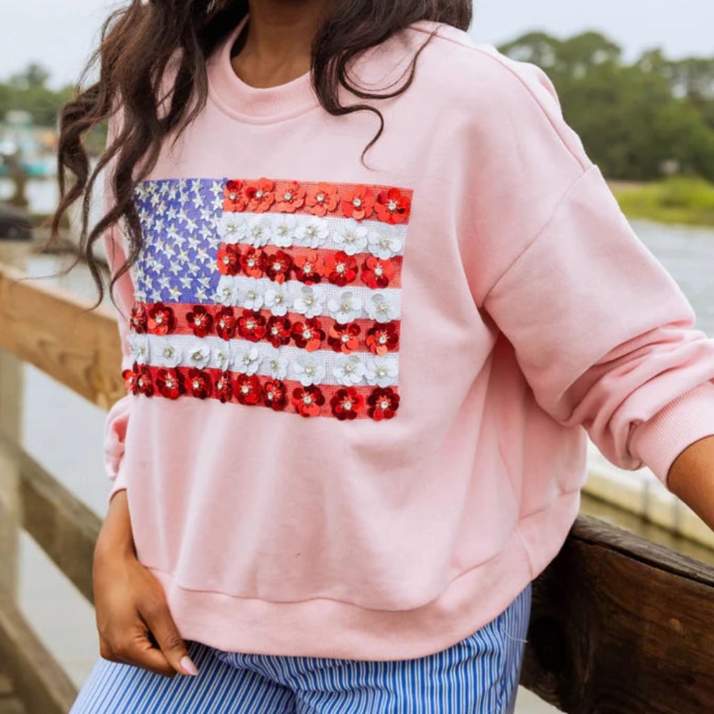 Queen of Sparkles Pink Sequin Flag Sweatshirt - New!